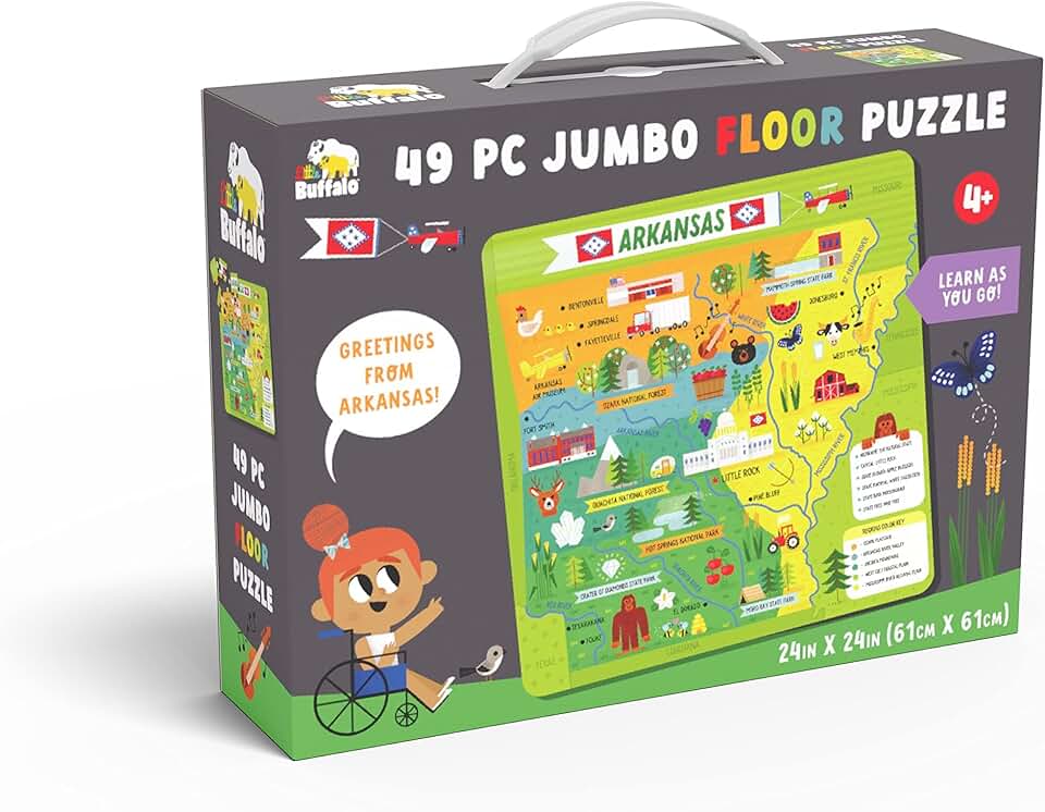 Little Buffalo - 49 Piece Jumbo Arkansas Floor Puzzle for Kids - Large 2x2 ft Map Puzzle for Preschoolers - Educational Geography Puzzle with Big Sturdy Pieces - Learn as You Go - Ages 4+