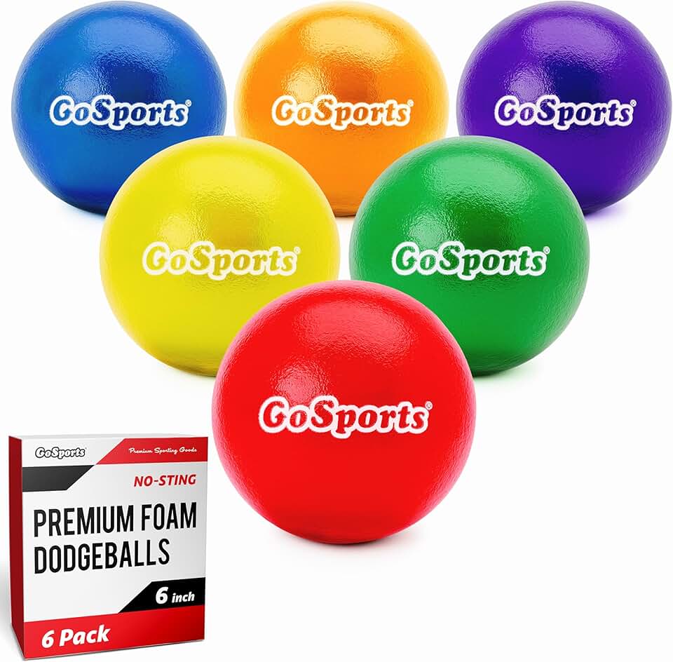 GoSports Soft Skin Foam Playground Dodgeballs - Set of 6 Includes Mesh Carry Bag
