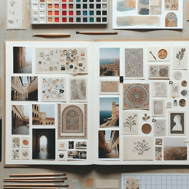 scrapbook page layout with photos and artwork