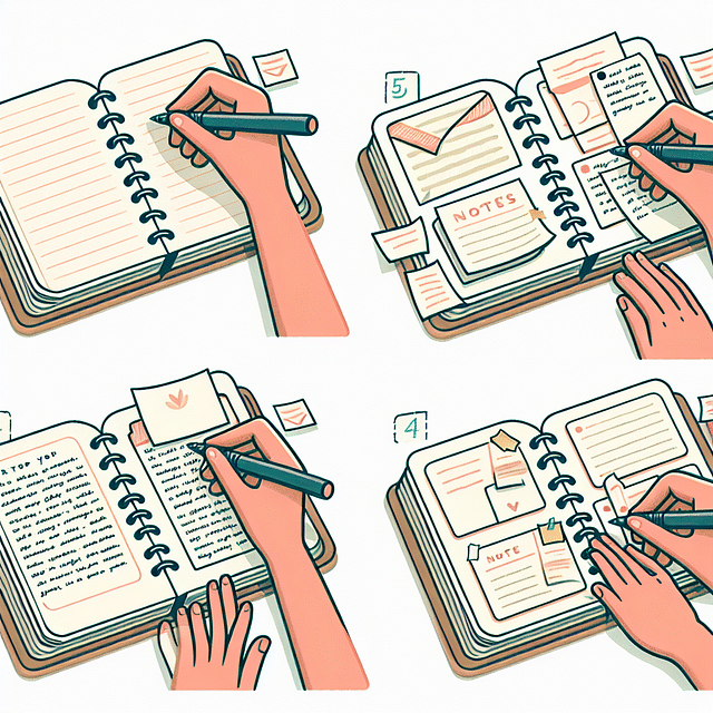 handwritten notes in a scrapbook