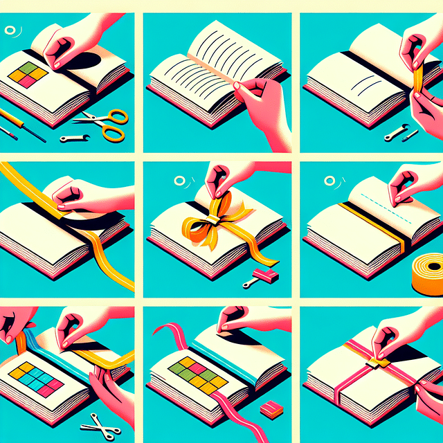 binding pages of a songbook with colorful ribbon