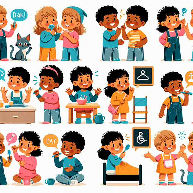 preschool children using sign language for daily routines