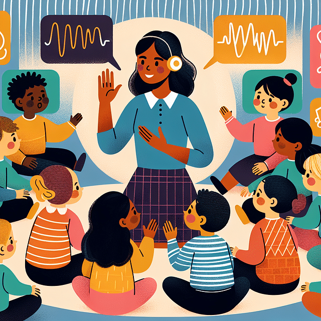 preschool children learning a new sign during circle time