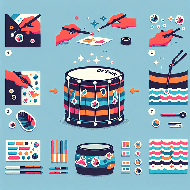 decorating the outside of the ocean drum with stickers