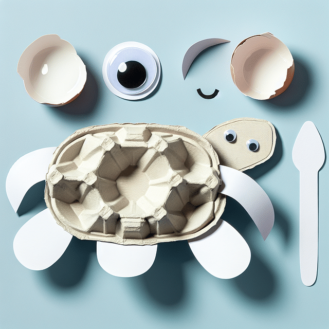 egg carton turtle with paper flippers and googly eyes