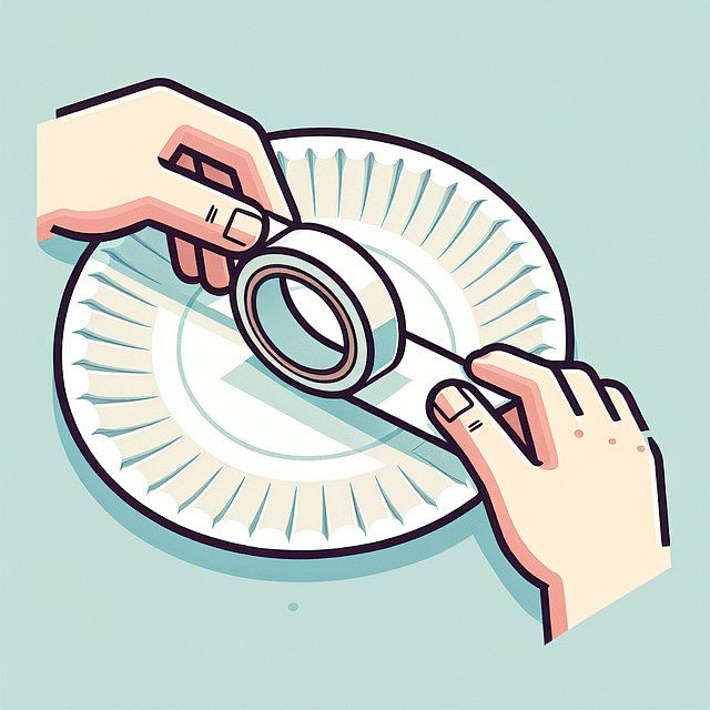 two paper plates being sealed together with clear tape
