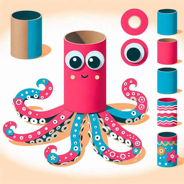 toilet paper roll octopus with curled tentacles and googly eyes