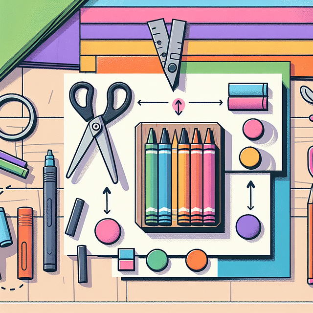 sidewalk chalk, construction paper, scissors, and colorful markers on a table