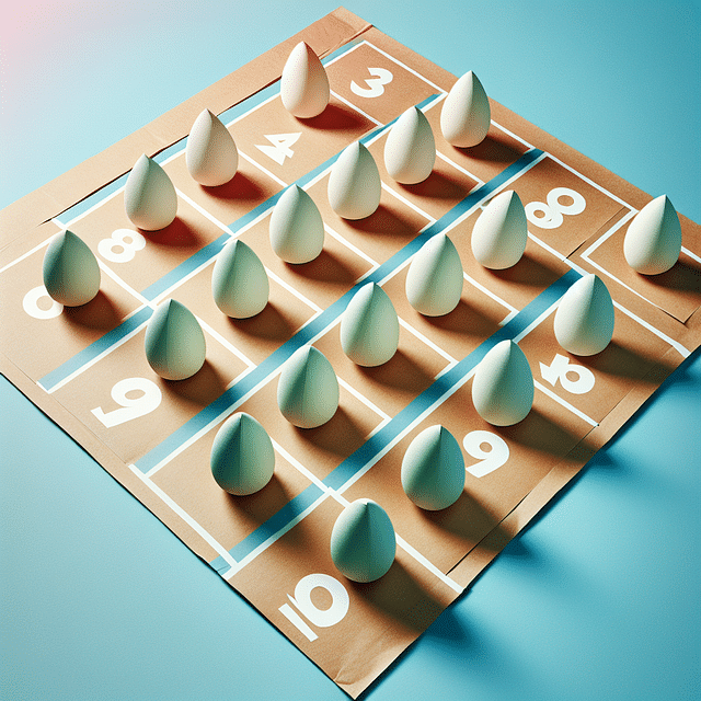 numbered paper eggs placed on a hopscotch grid