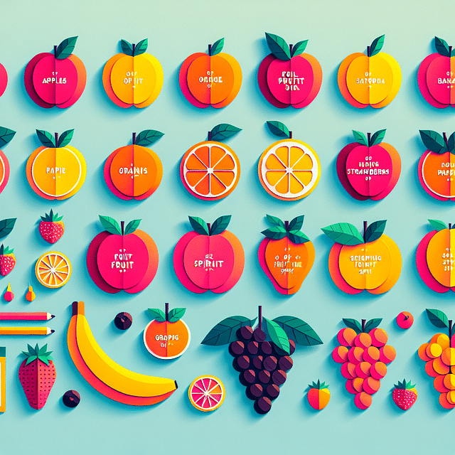 colorful paper fruit with Fruits of the Spirit written on them