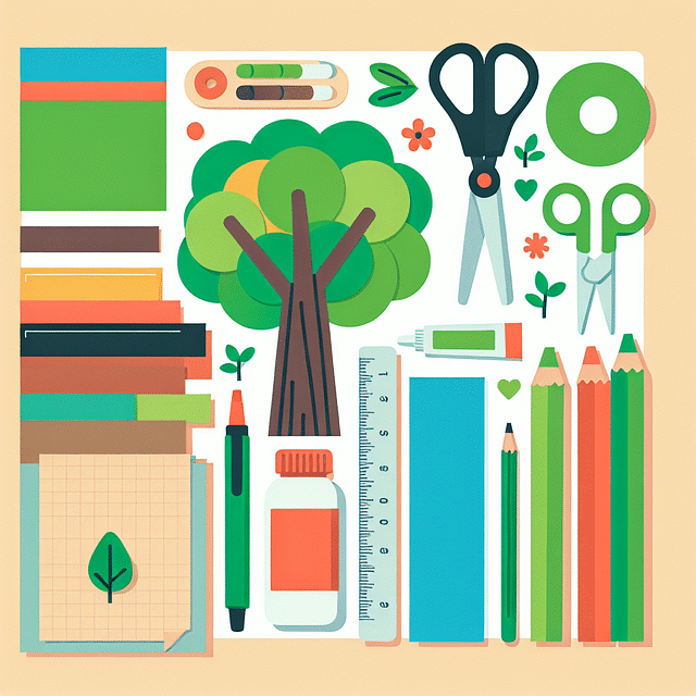 a collection of craft materials for a tree project