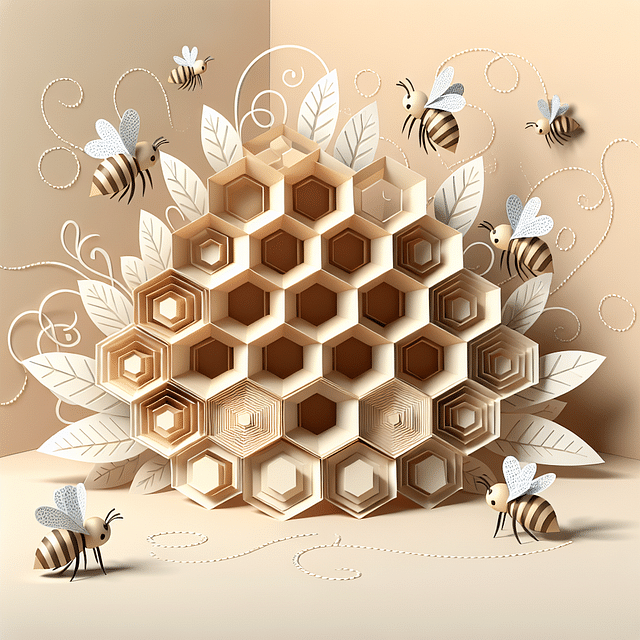 finished 3D paper honeycomb with bees and decorative background