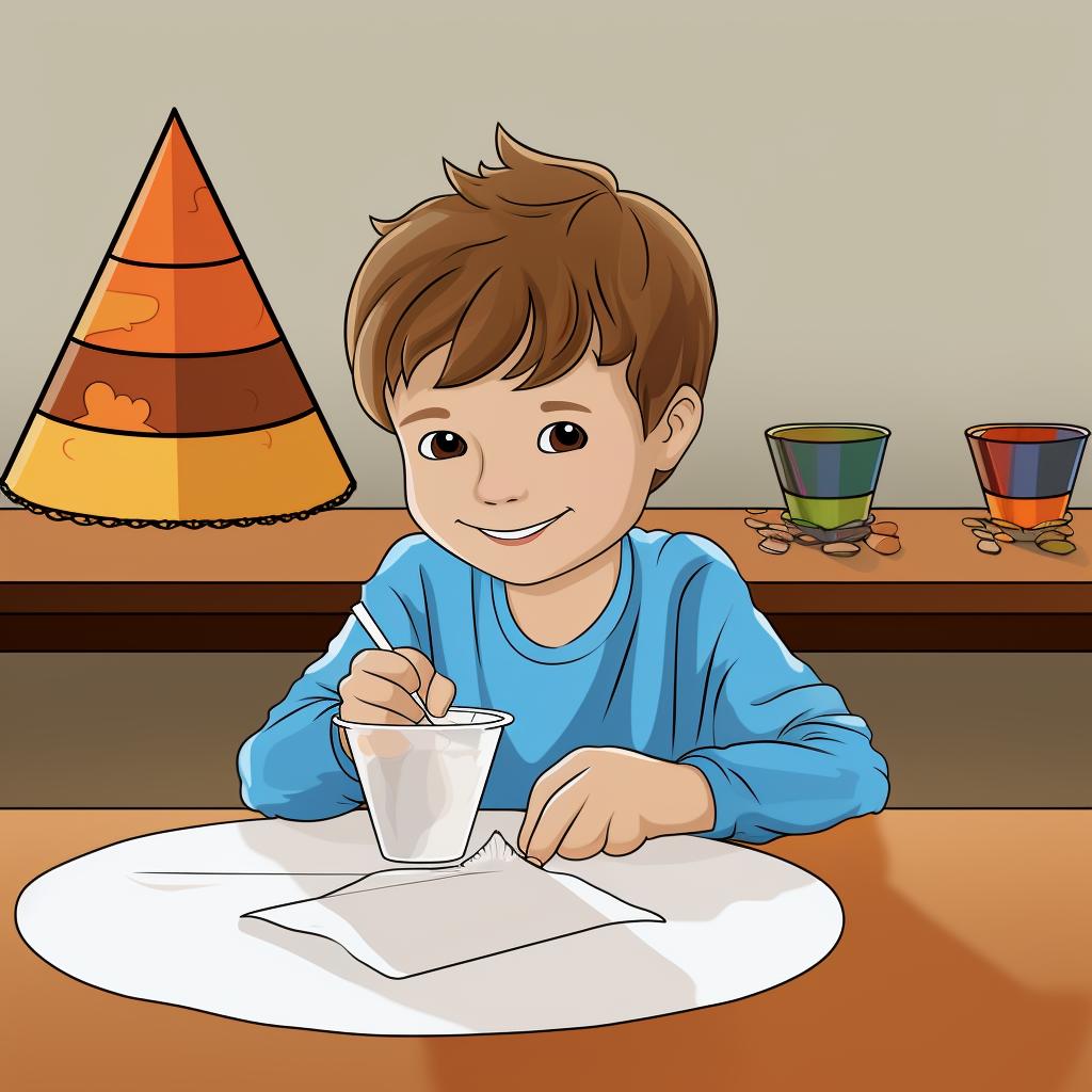A child coloring on a coffee filter with washable markers.
