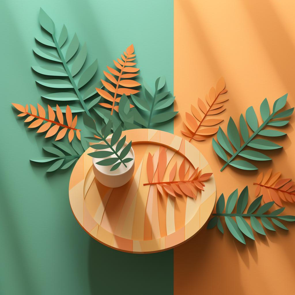 Cut out paper leaves on a table.