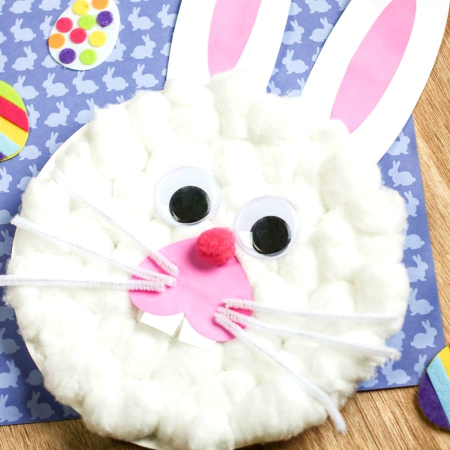 Preschool children crafting a paper Easter bunny