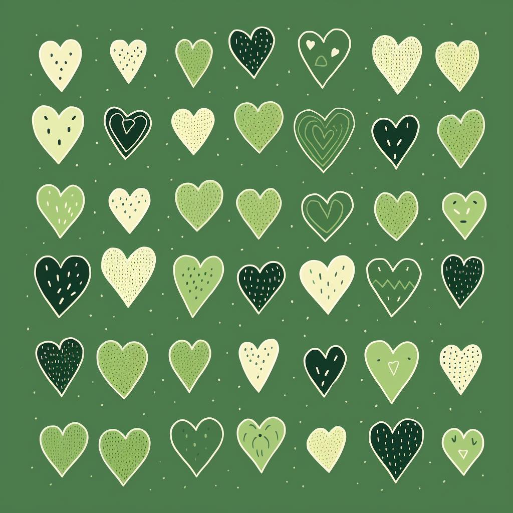 Hand drawing heart shapes on green paper