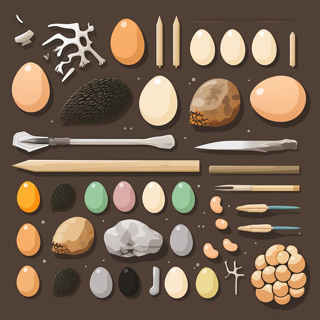 Materials for hatching dinosaur eggs craft laid out on a table