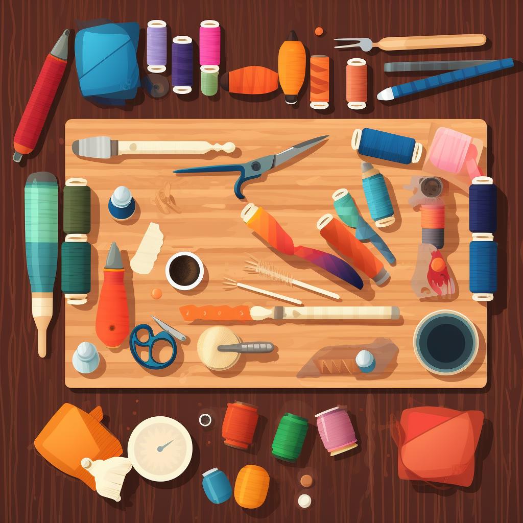 Crafting materials arranged on a table