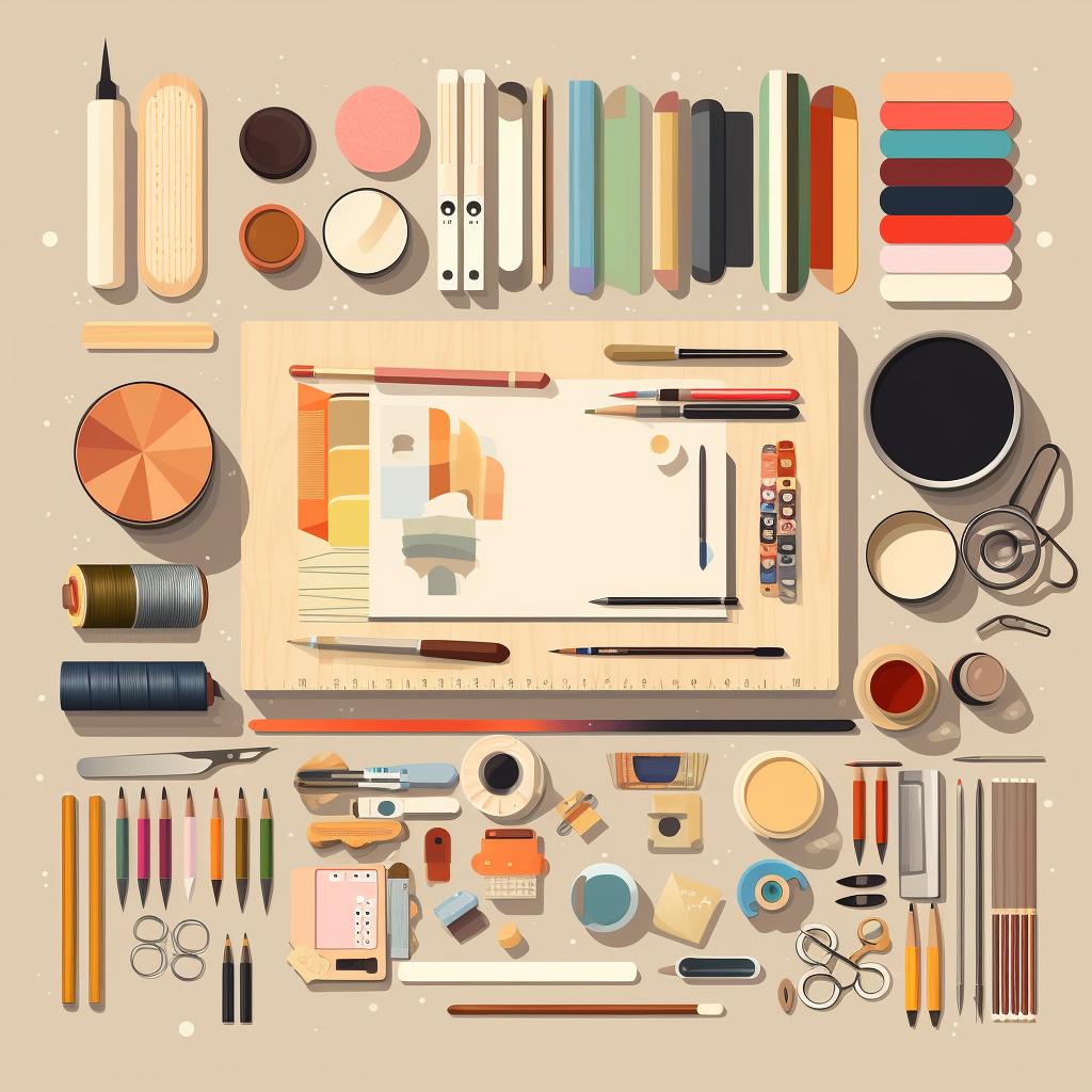 Craft materials neatly arranged on a table
