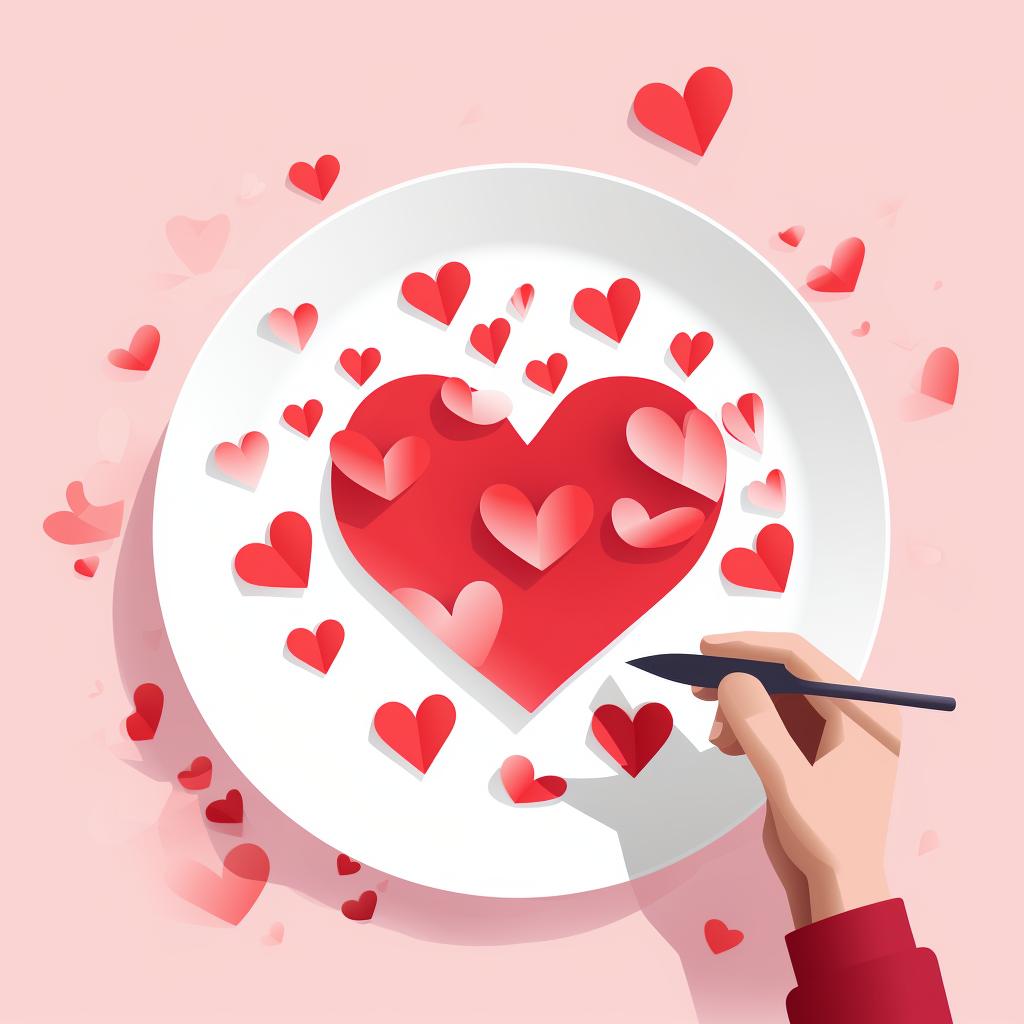 Gluing hearts onto the paper plate
