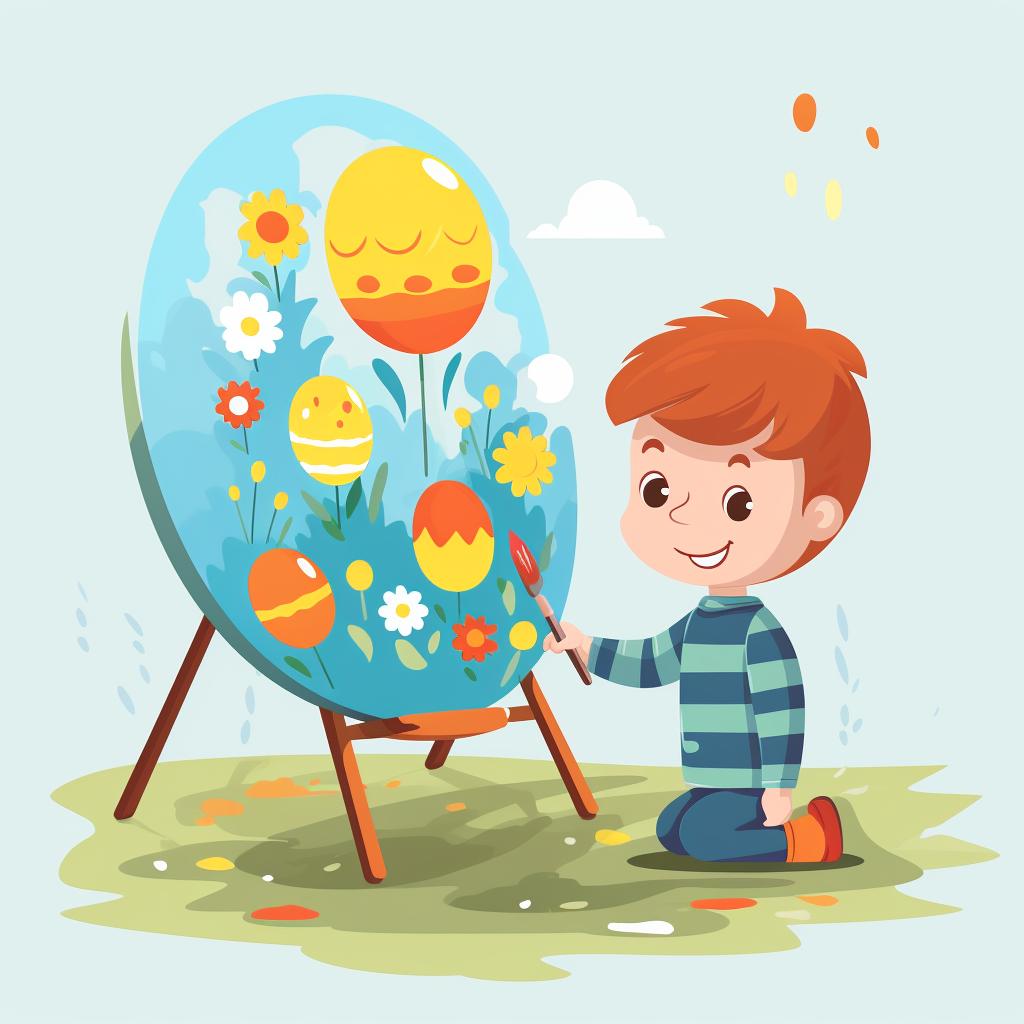 Preschooler painting the Easter egg on canvas