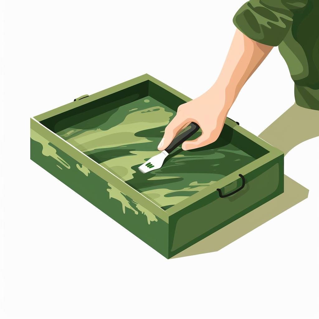 Hands painting a shoebox green.
