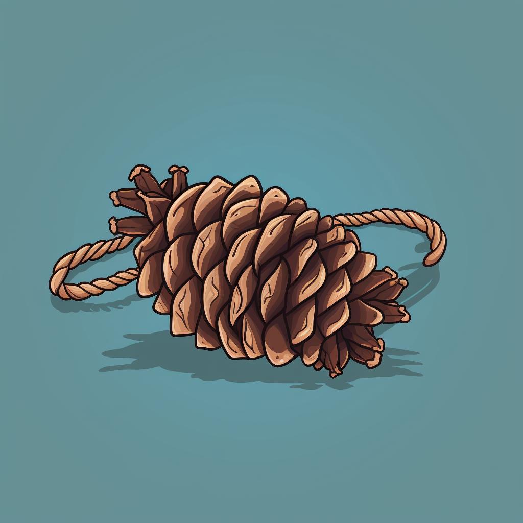 String tied around the top of a pinecone