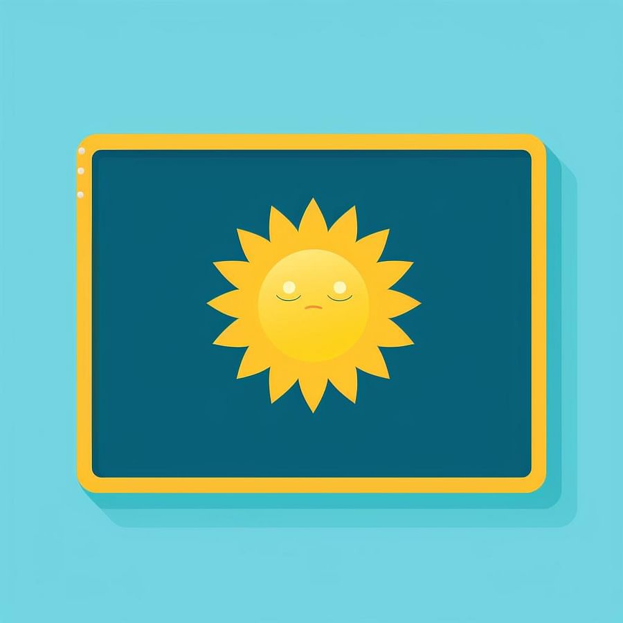 Blue bulletin board with a yellow sun in the corner