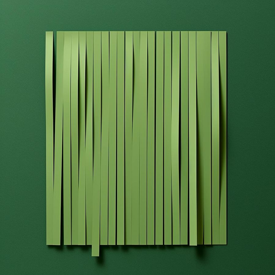 Green paper strips attached to the bottom of a bulletin board