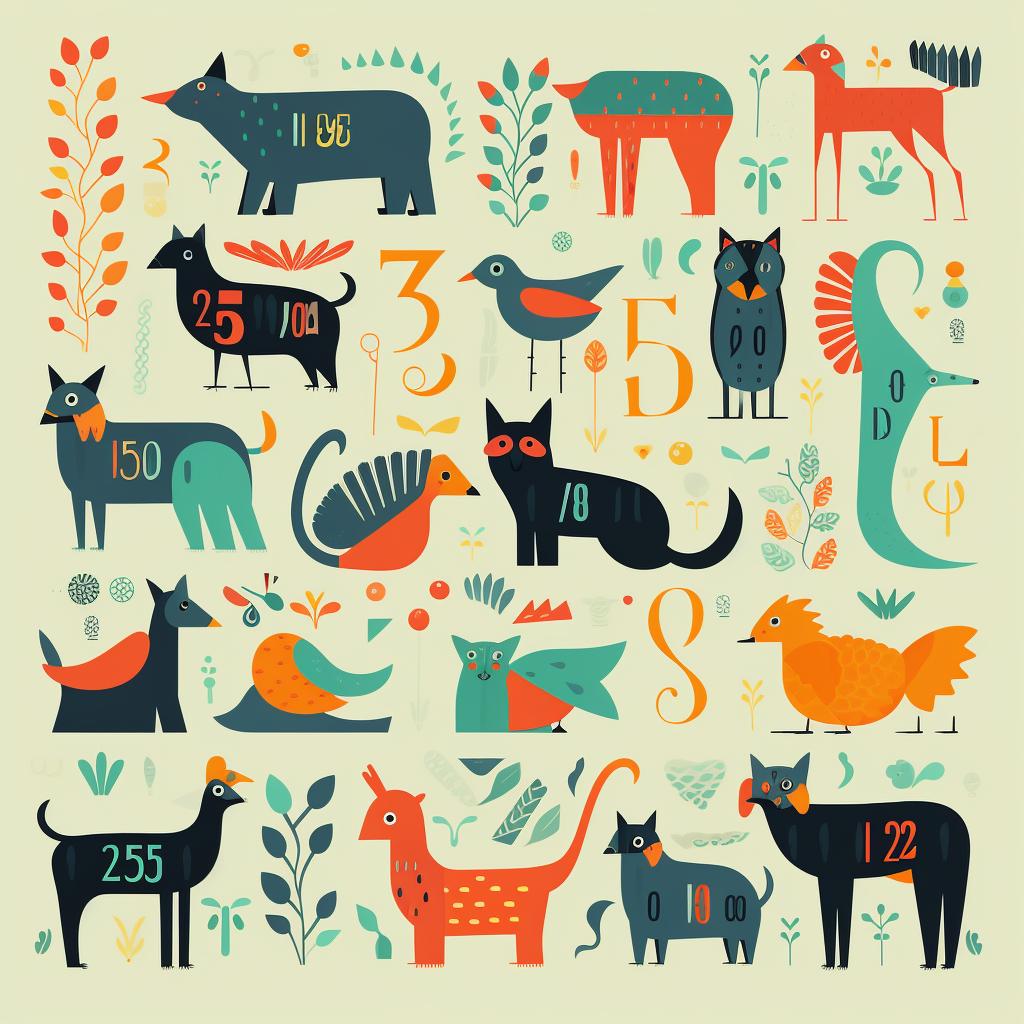 Cut-out animals with numbers assigned to them