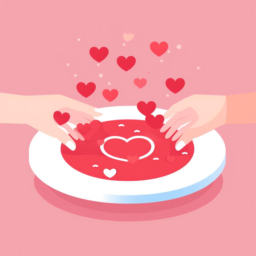A hand attaching paper hearts to the paper plate ring