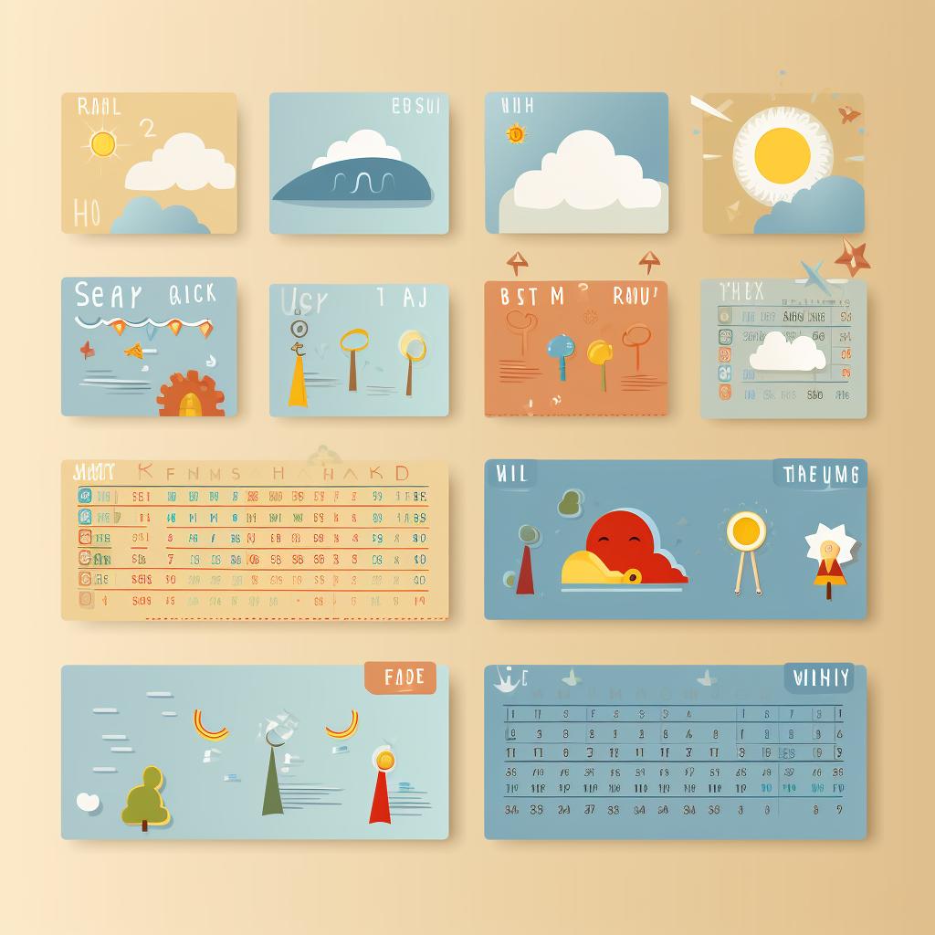 Weather symbols with labels on the bulletin board