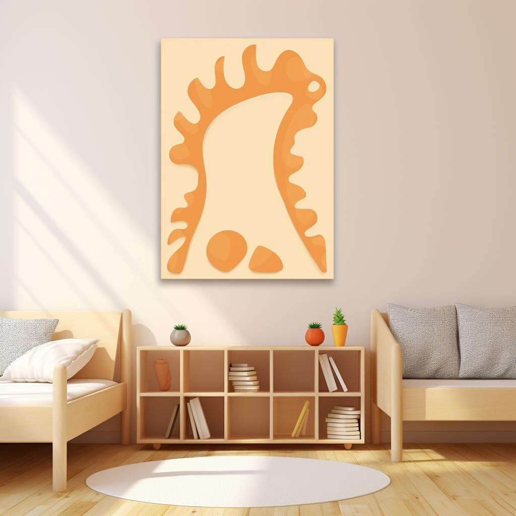 Dinosaur footprint art displayed on a wall