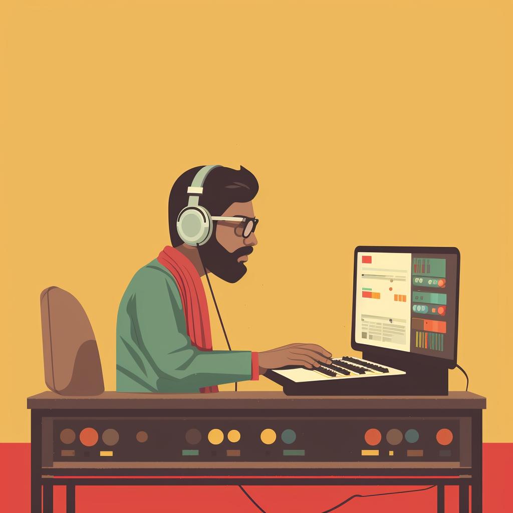 A teacher browsing through Hindi songs on a computer