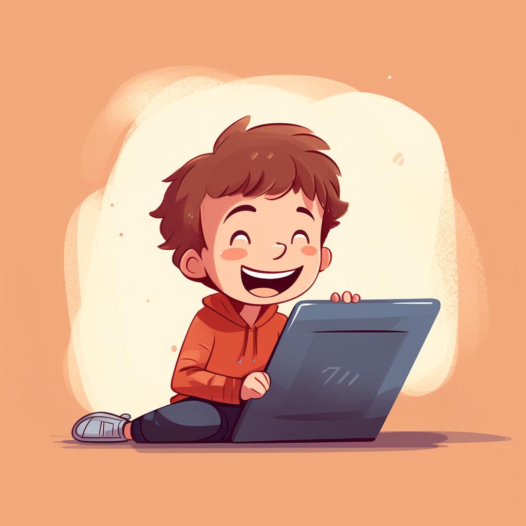 A child happily drawing on a tablet screen
